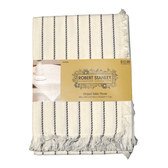 NEW Striped table throw 40inX40in White & Black Band New - Picture 4 of 4